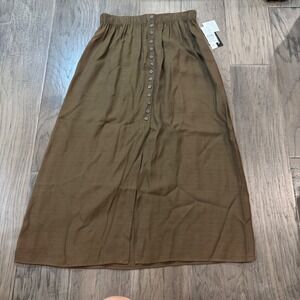 NWT c. b. collections Womens X Large Button Front Elastic Waist Midi Skirt Brown